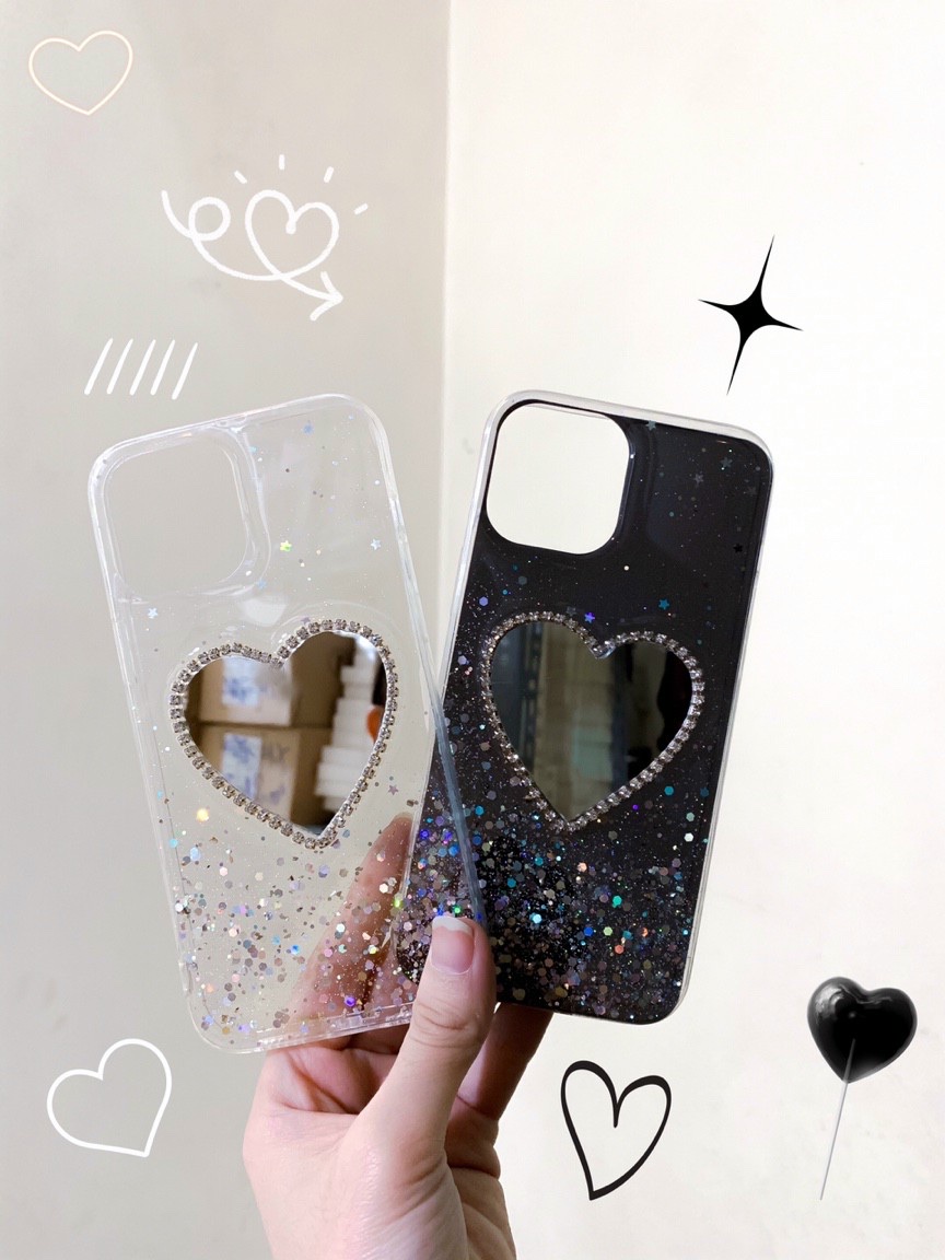 Ốp lưng Iphone gương trái tim đính nhũ