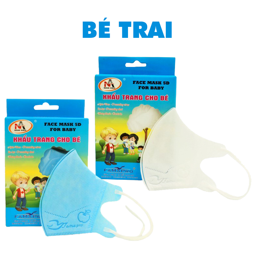 Khẩu trang trẻ em Hộp 10 khẩu trang kháng khuẩn 5D cho bé 2-7 tuổi nhiều màu sắc đáng yêu bảo vệ đường hô hấp của bé BBShine – M012