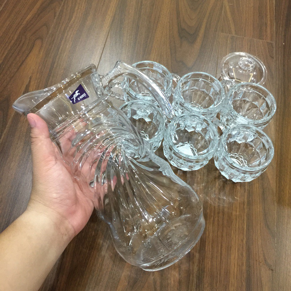 Bộ bình ly cốc thủy tinh kèm khay trắng