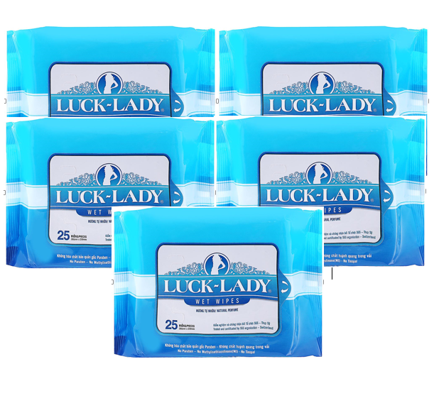 Combo 5 gói khăn giấy ướt luck lady 25 tờ có mùi hương tự nhiên