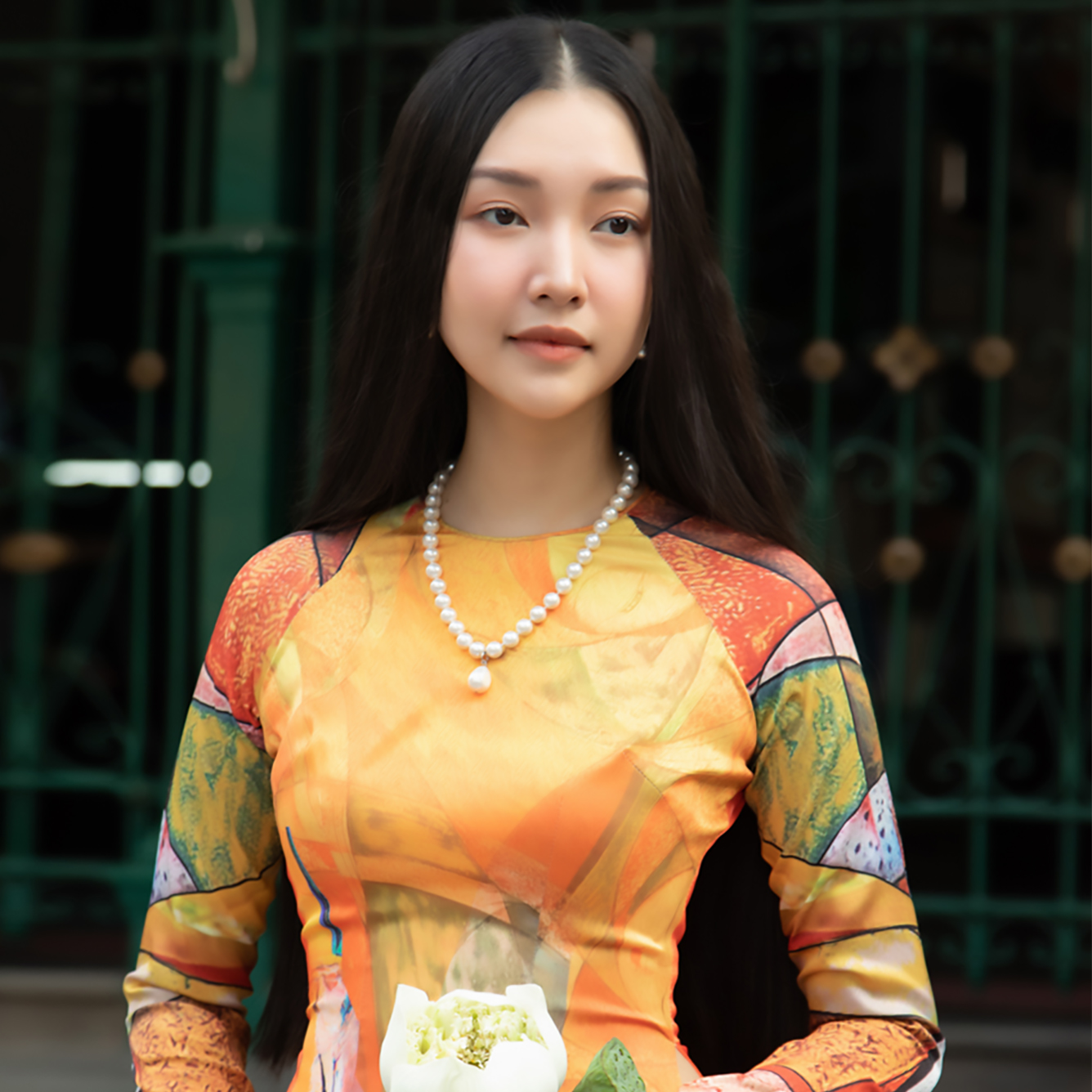 Áo dài lụa cam f2 gems of vietnam ad33
