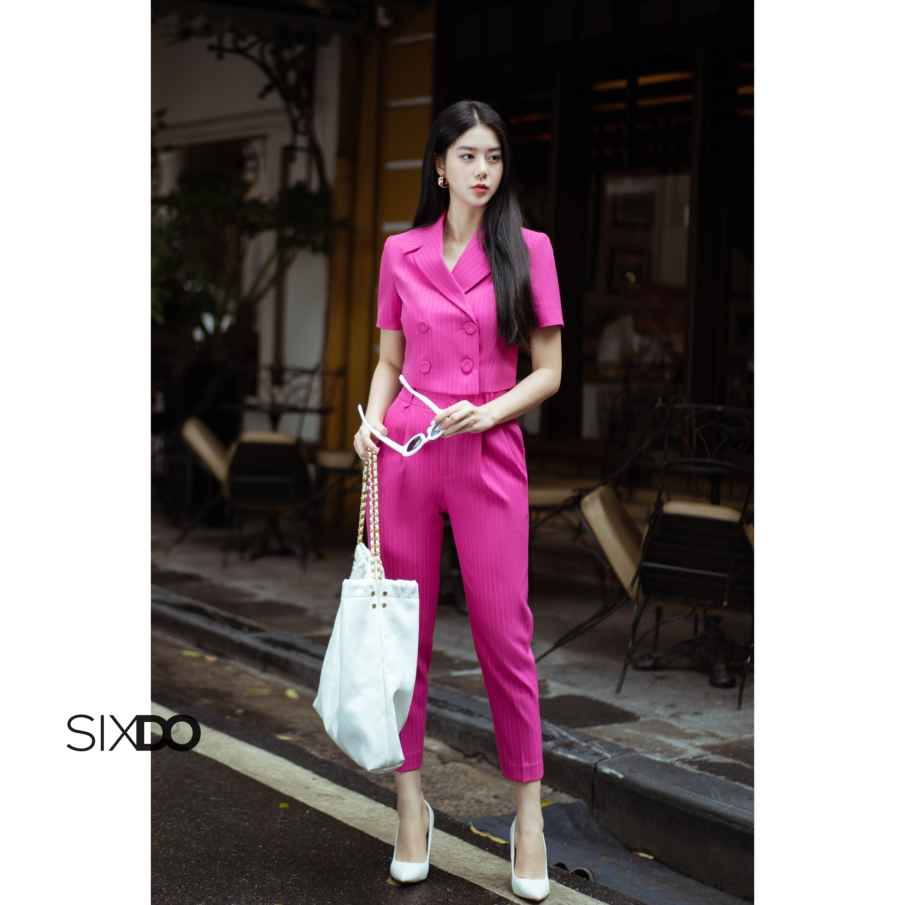 Quần nữ hồng kẻ sọc sixdo