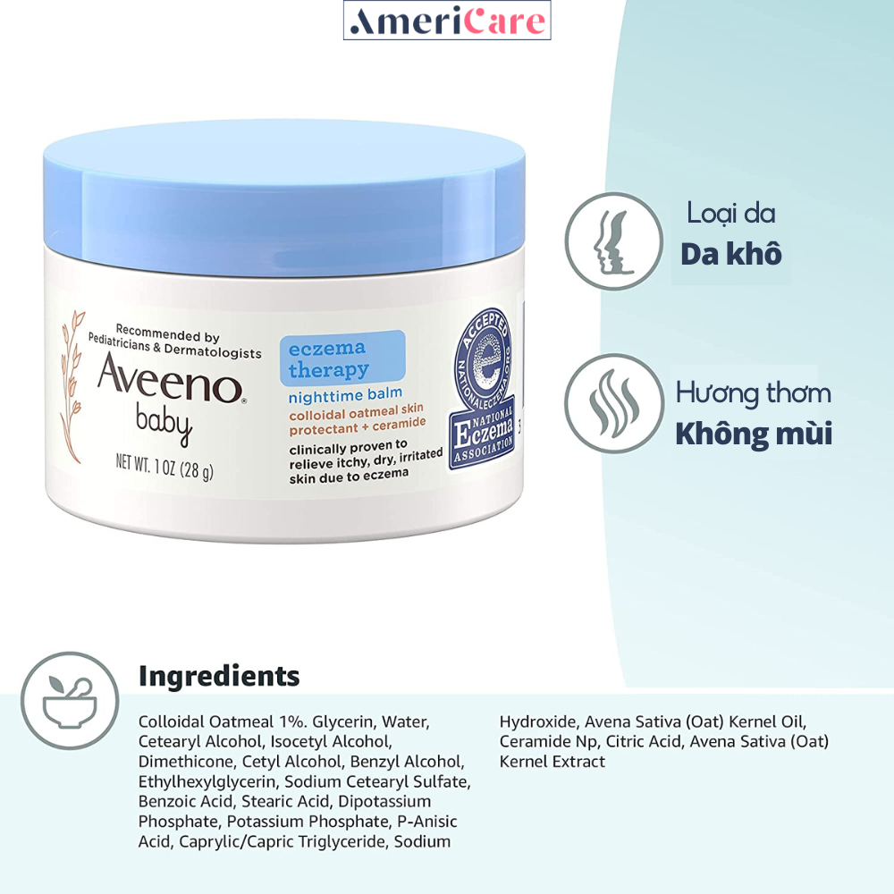 Bộ Hỗ Trợ Chàm Sữa Aveeno Eczema cho bé (Kem chàm sữa, bột tắm chàm sữa, kem dưỡng da cho bé) - Bill Mỹ