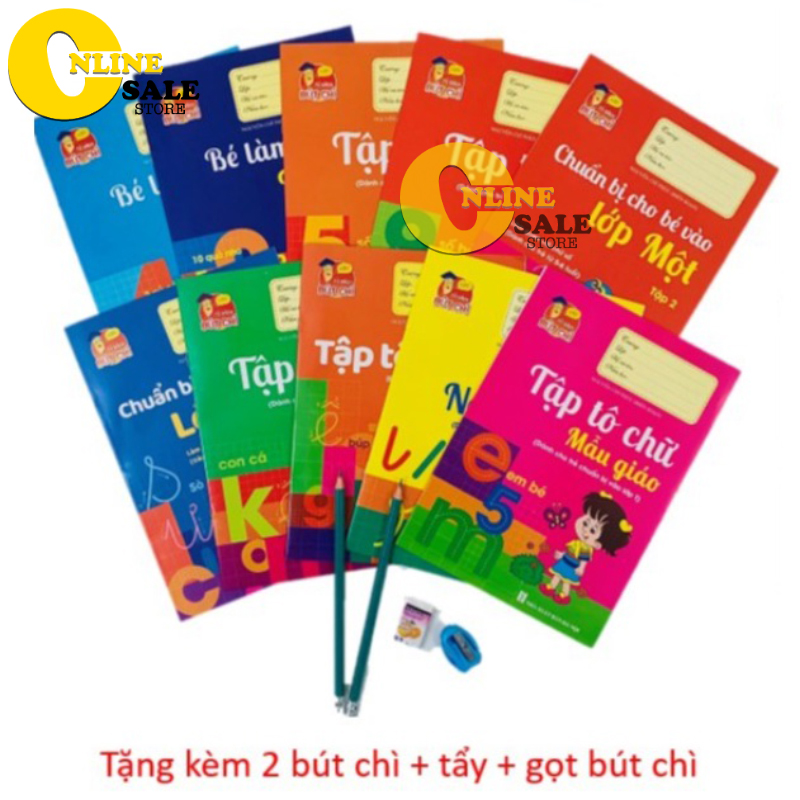 [H][MUA 1 TẶNG 4]] Bộ 10 quyển vở tập tô tập viết chữ cho bé từ 4-6 tuổi vào lớp 1 in rõ, nét, cam kết hàng đúng mô tả, chất lượng đảm bảo, an toàn đến sức khỏe người sử dụng (Tặng 2 bút chì, 01 gọt bút chì,01 cục tẩy)