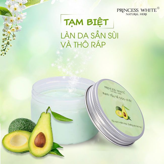 Kem Tẩy tế bào chết mặt từ Trái Bơ Princess white 150g loại bỏ bụi bẩn, mụn đầu đen trên da