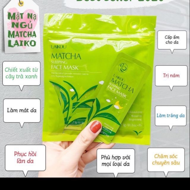 10 Miếng Mặt Nạ Ngủ Trà Xanh Matcha Laikou