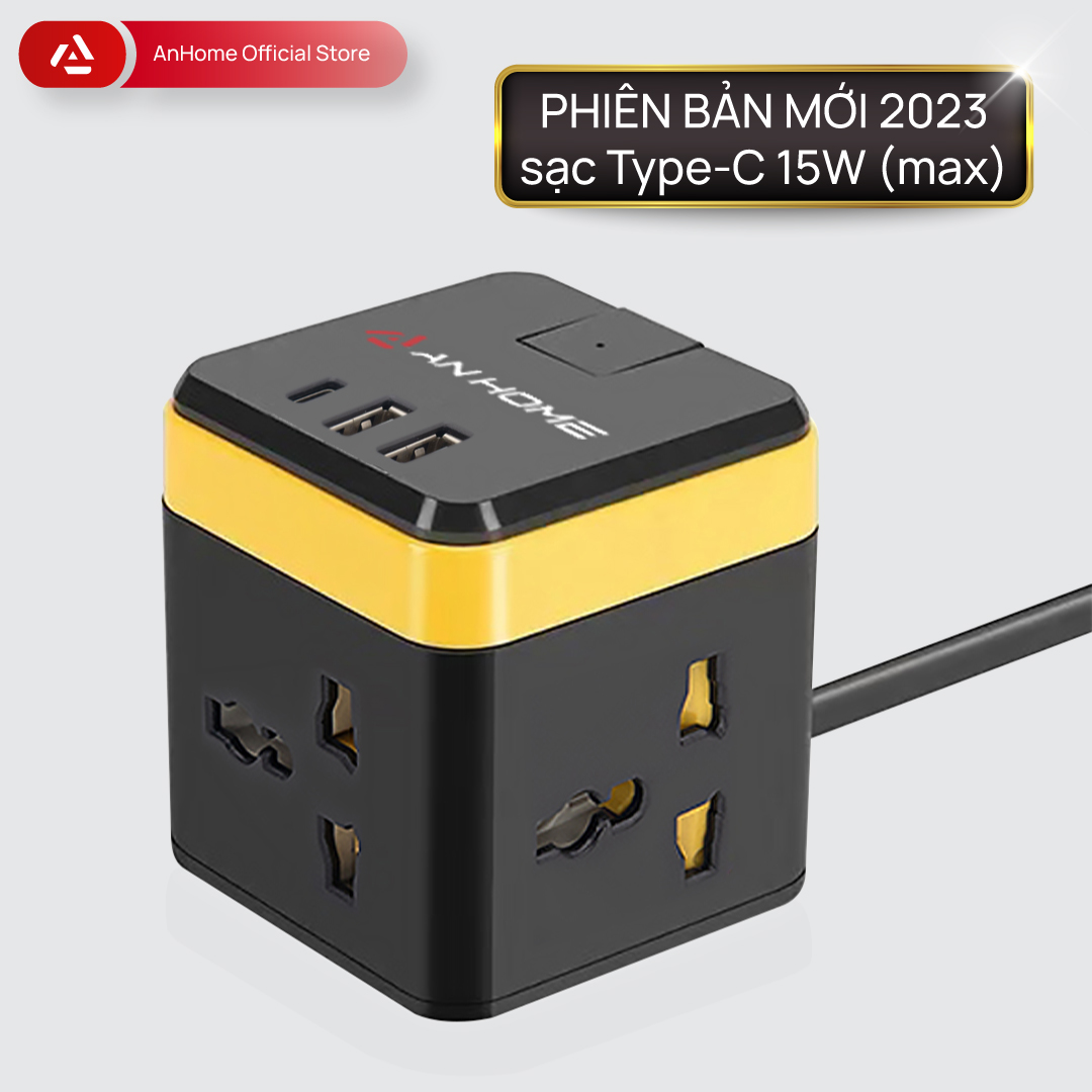 Ổ cắm điện đa năng AnHome Cube C3 có cổng sạc USB-A/TypeC, 2500W, thiết kế thông minh, chất liệu chống cháy lan