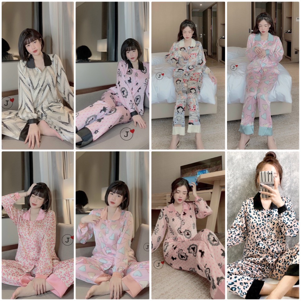 [VẢI SATIN] PIZAMA LỤA SATIN CỔ SEN TAY DÀI QUẦN DÀI