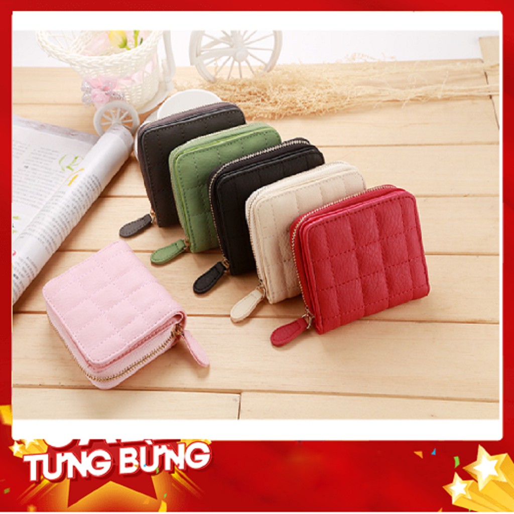 Ví Nữ Ngắn Mini Hàn Quốc Ô Vuông Ở