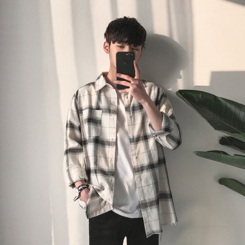 [HCM]ÁO KHOÁC SƠMI UNISEX CAO CẤP SỌC CARO YHI91