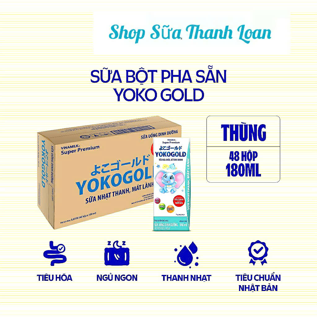 (Expiration Date October 2026) (with Points Card) Box of 48 Cans of Vinamilk Yokogold Ready-To-Drink Milk Powder 180ml.