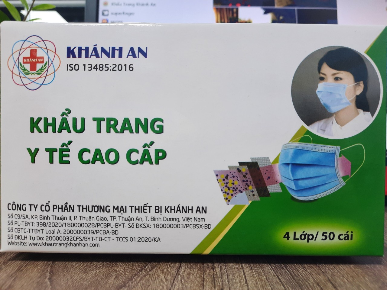 Khẩu trang y tế cao cấp khánh an- 4 lớp giấy kháng khuẩn -Hộp 50 cái