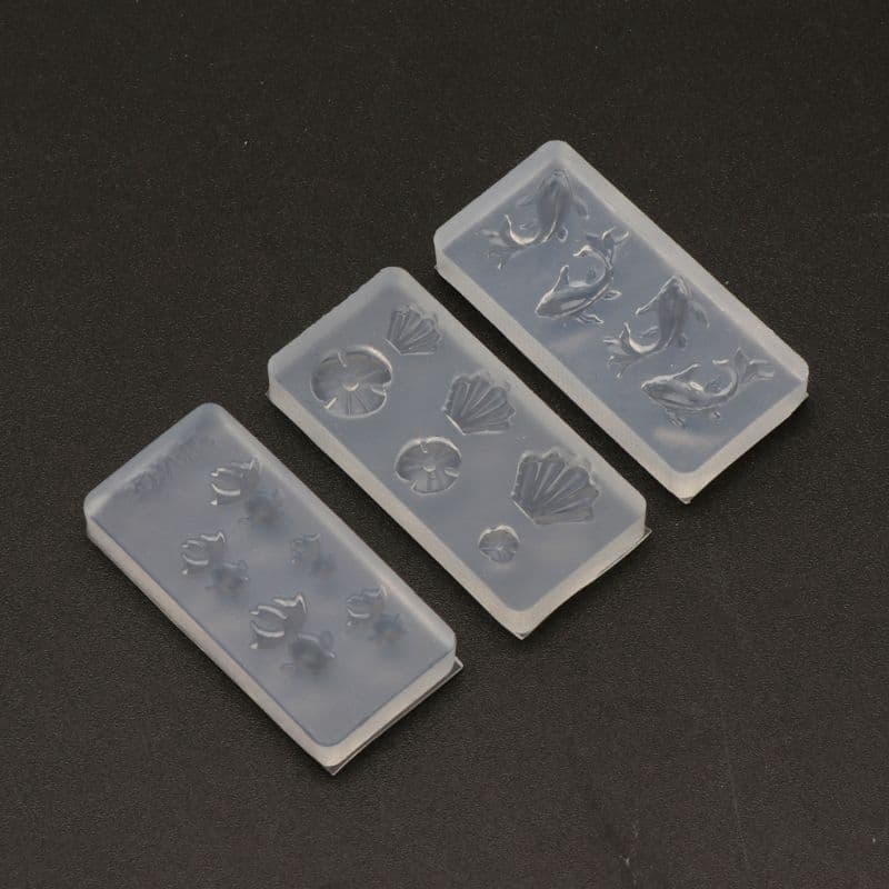 Bộ 3 khuôn silicone làm cá mini, vỏ sò, lá sen.