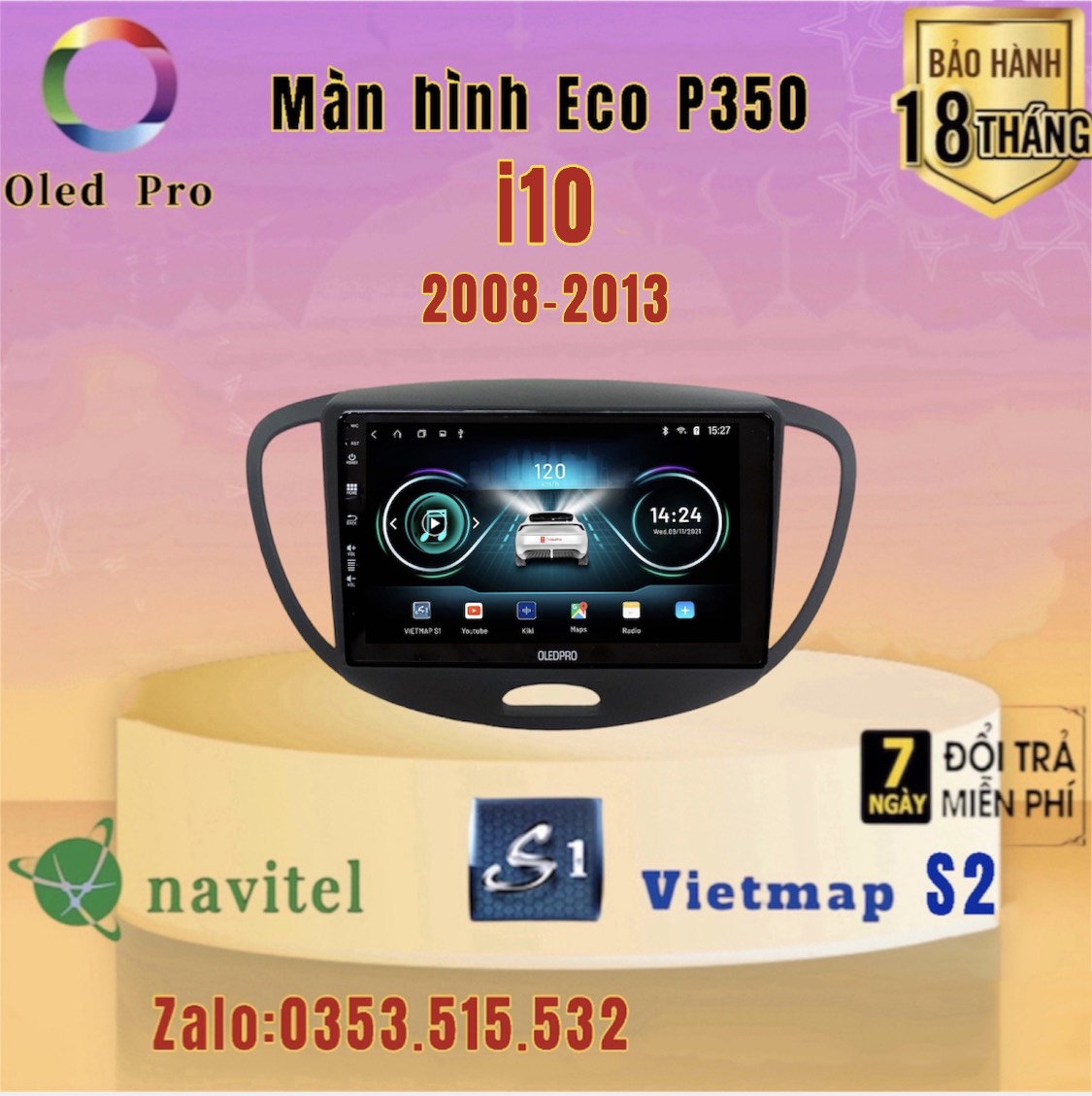 Màn Hình Android Oled Pro Eco P350 Thế Hệ Mới Theo Xe Huyndai I10 2008 -  2013, 9 Inch Kèm Dưỡng Và Jack Nguồn Zin Theo Xe | Lazada.Vn