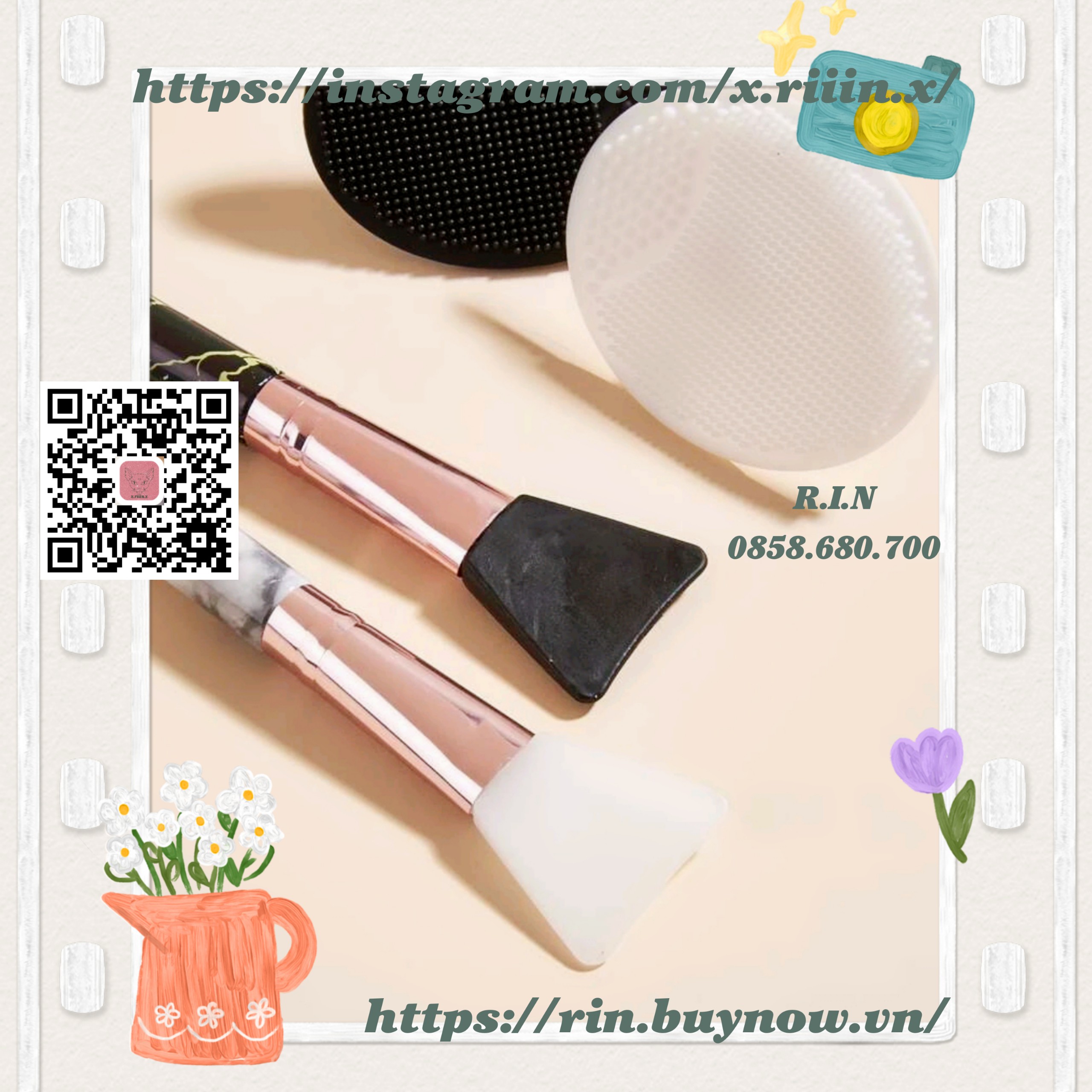 RIIIN Combo 1 cọ đắp mặt nạ & 1 cọ rửa mặt