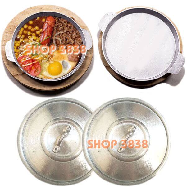Combo 2 Chảo Gang - Nắp - Đế Gỗ ( Lựa Size 20-22-24 ) Làm Bò Né  Bánh Xèo  Steak