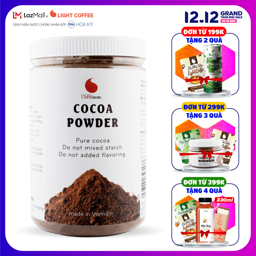 Bột Cacao nguyên chất không đường Light Cacao tốt cho sức khỏe - hũ 350g