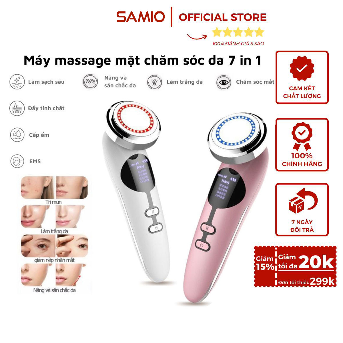 Máy massage mặt cầm tay ion - máy điện di tinh chất - mát xa nâng cơ đẩy dưỡng chất - chăm sóc da tẩy trang trẻ hóa da