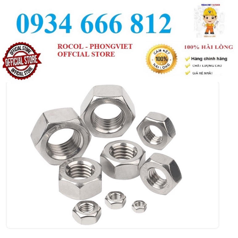 Set 10 cái m2-m24 ecu lục giác,đai ốc lục giác inox304 m2-m24