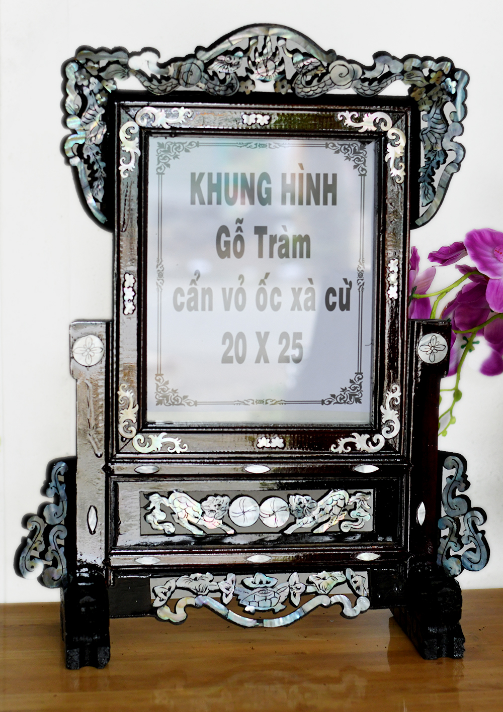 khung gỗ tràm, cẩn ốc xà cừ 20 x25