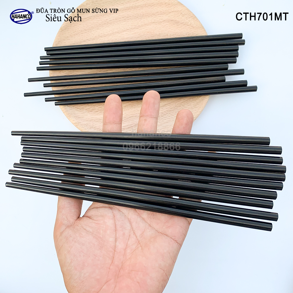 Đũa tròn gỗ Mun sừng trơn VIP - CTH701MT (Hộp 10 đôi rất đẹp) - Đũa gỗ tự nhiên cao cấp - Chopstick of HAHANCO