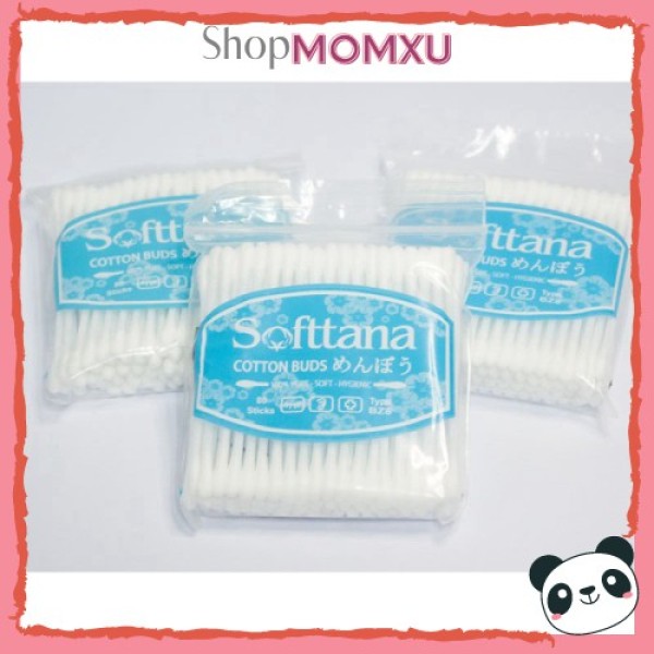 Bông vệ sinh tai mũi Softtana cho bé (Gói 80 que) 100% bông siêu thấm