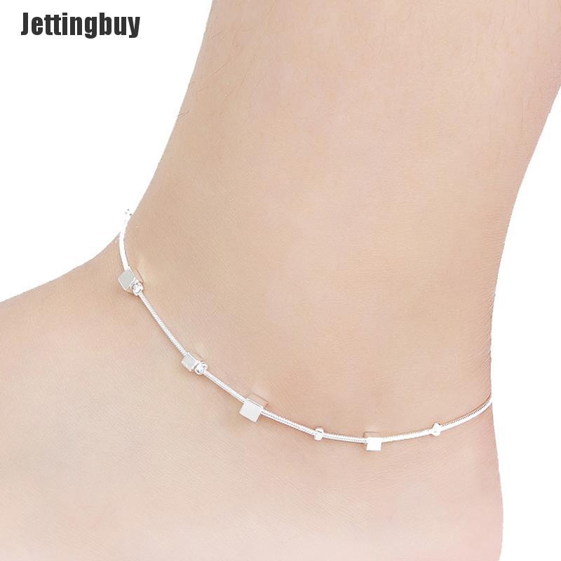 Jettingbuy 925 Silver Plated Cube Chain Anklet Bracelet Barefoot Sandal Beach Foot Jewelry