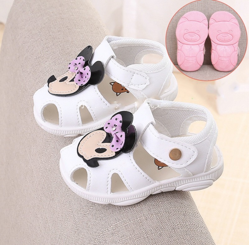 SN5-Giày sandal tập đi cho bé gái đế gấu có kèn hình chuột micky siêu dễ thương - Kèm hình thật