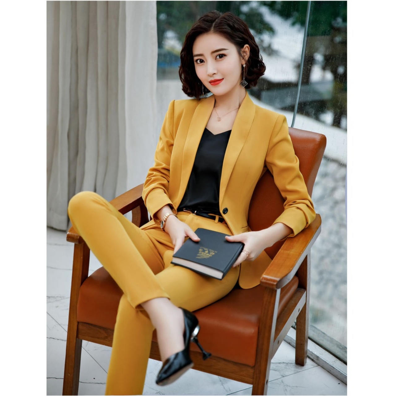 Tj26 long sleeve vest + pants long pants-yellow