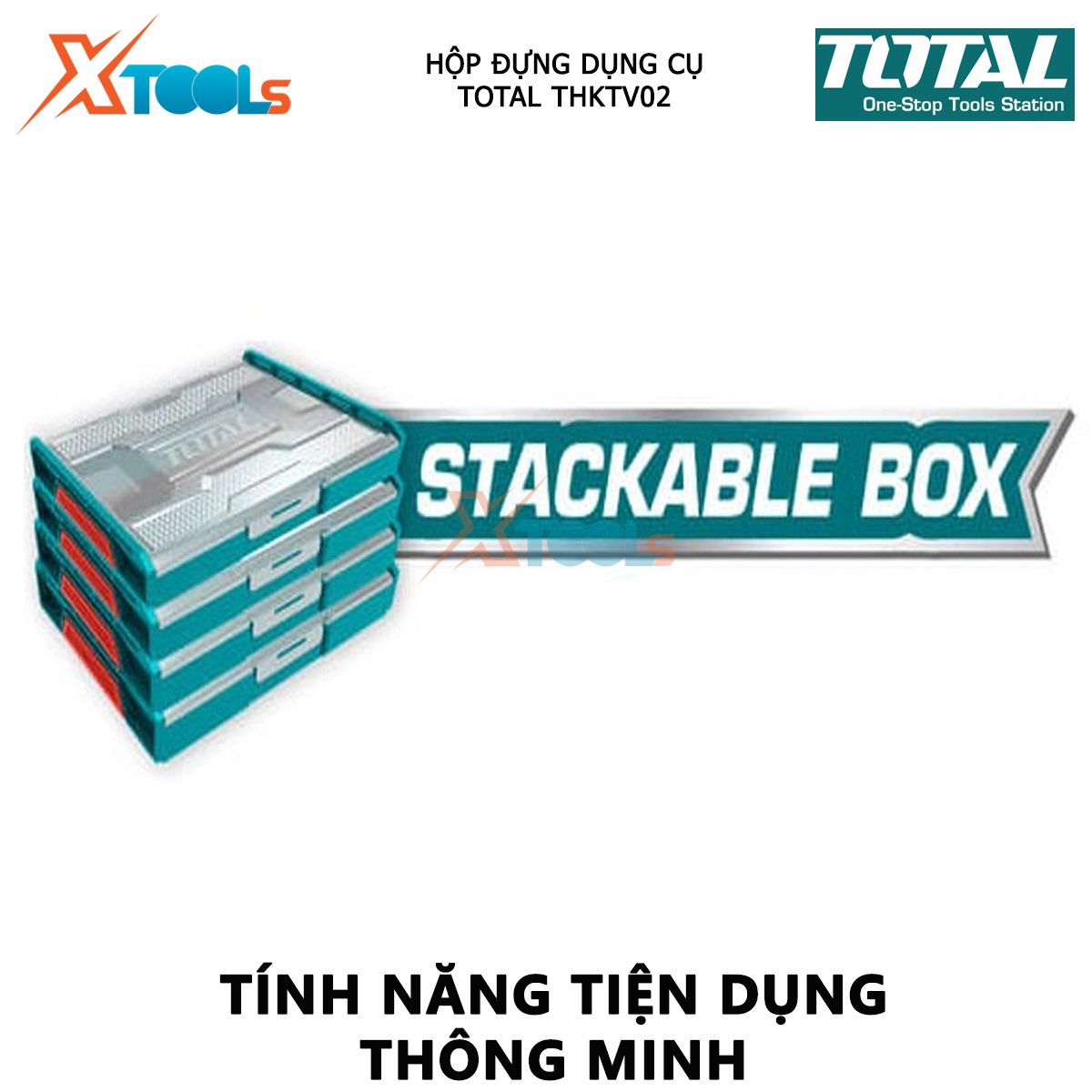 Hộp nhựa đựng dụng cụ TOTAL THKTV02 hộp đồ nghề kích thước 340x250x60mm, Có thể xếp chồng lên nhau Chất liệu nhựa PP XTOOLs, hộp đựng linh kiện