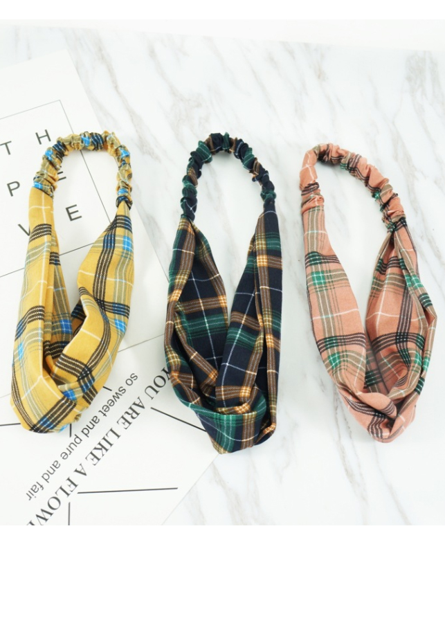 Băng đô turban vải không nhăn bản to kẻ basic