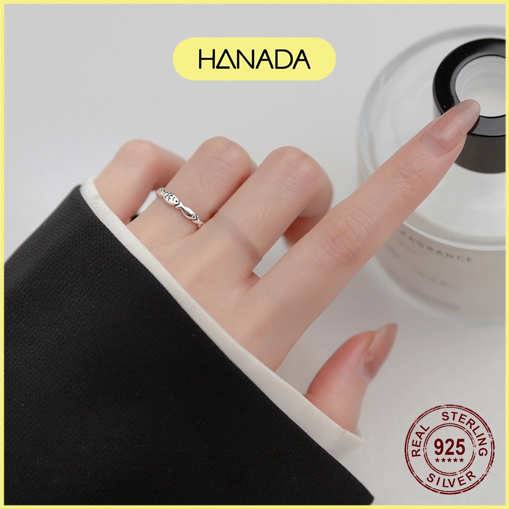 Nhẫn Bạc 925 Hanada Nhẫn Cá Xi Đen Freesize 0551 O3