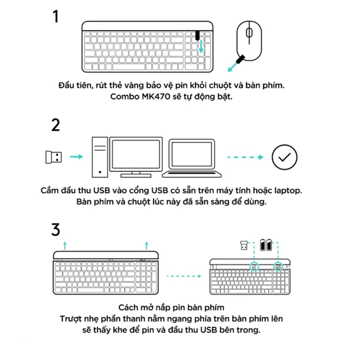 Combo chuột và bàn phím không dây Logitech MK470 slim, silent, wireless