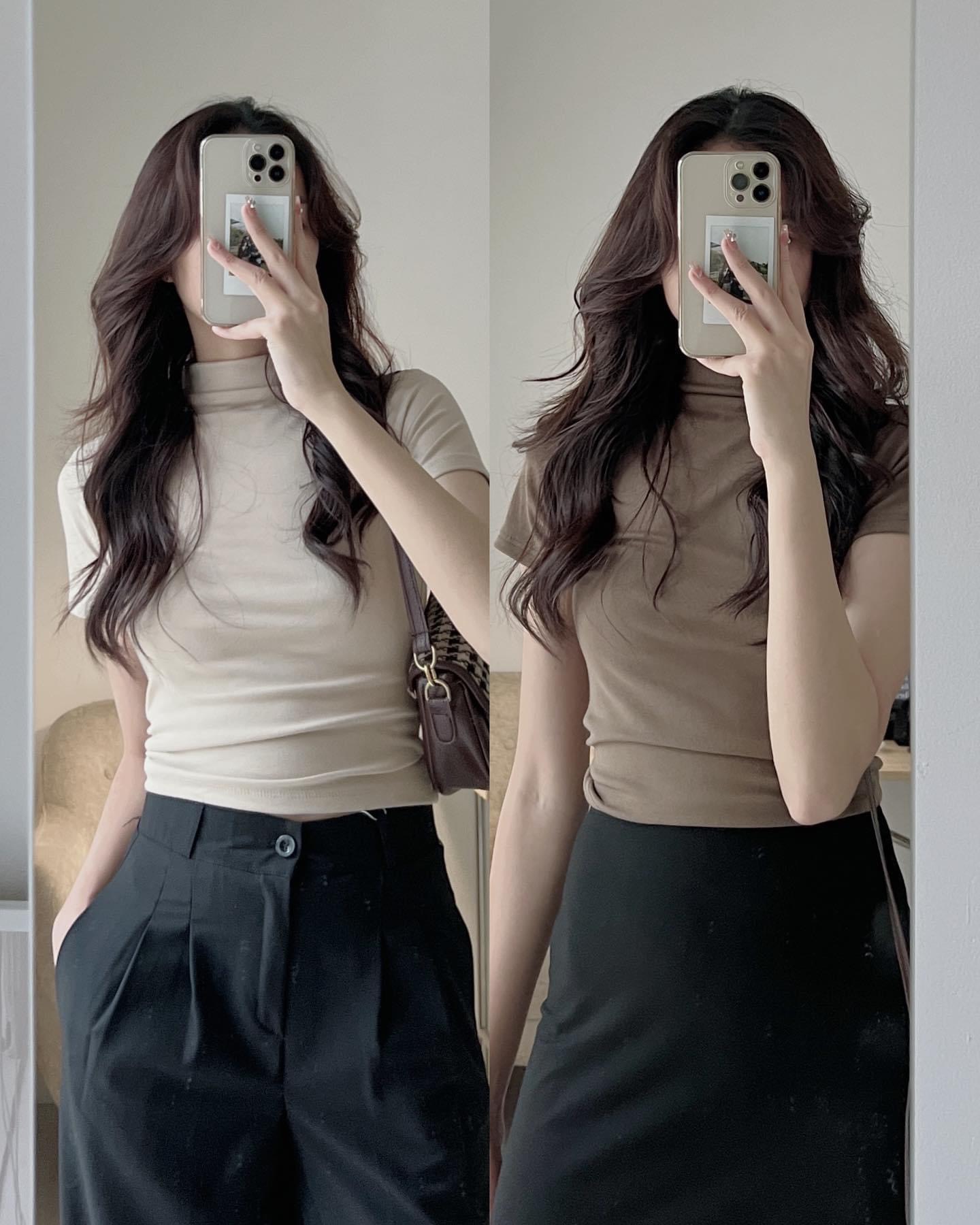 Áo phông cộc tay cổ lọ basic - 247StoreFashion - Ao83680
