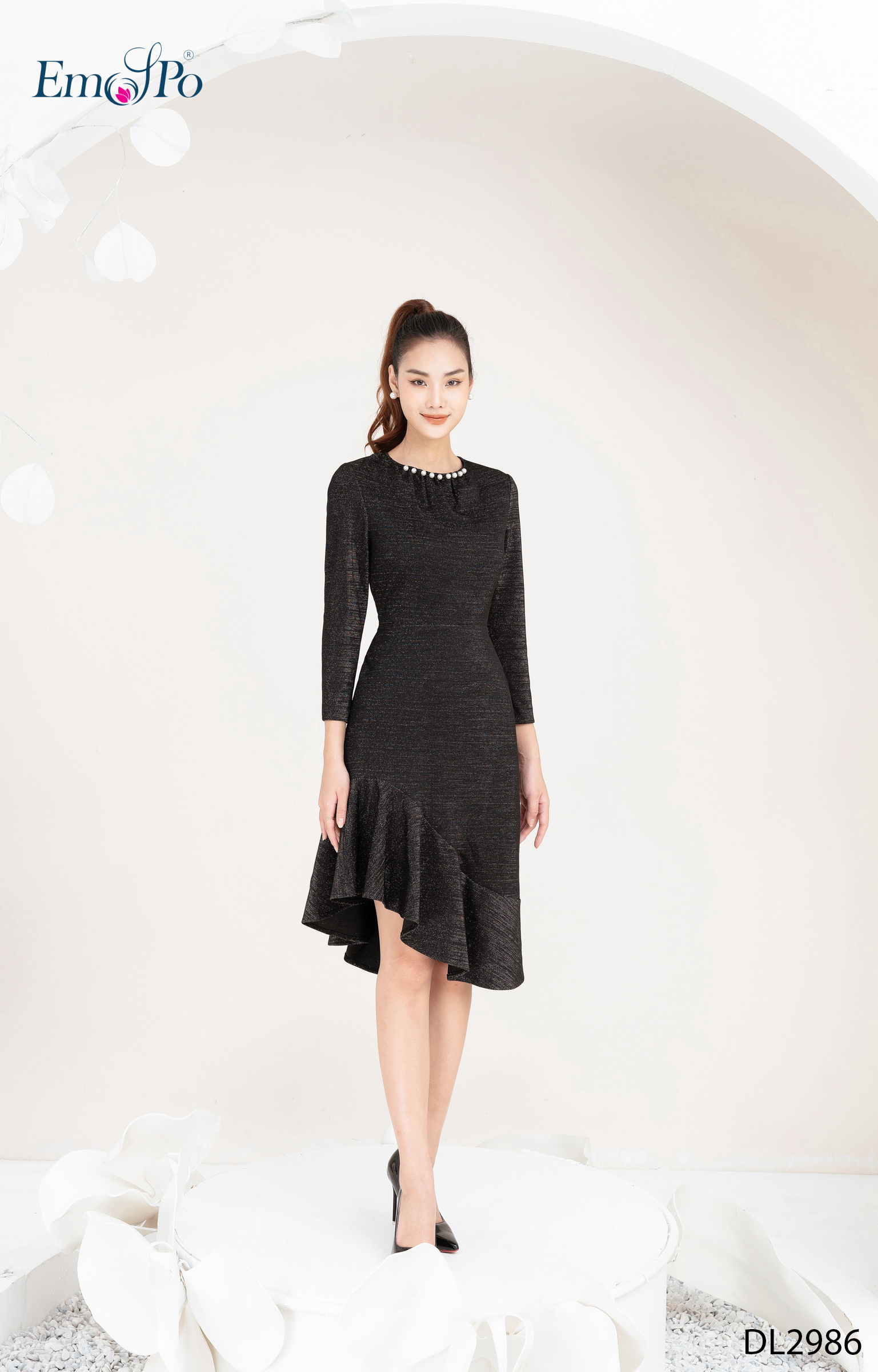 Đầm Ôm Đuôi Cá Chéo Emspo Dl2986 (Đen, Đỏ)