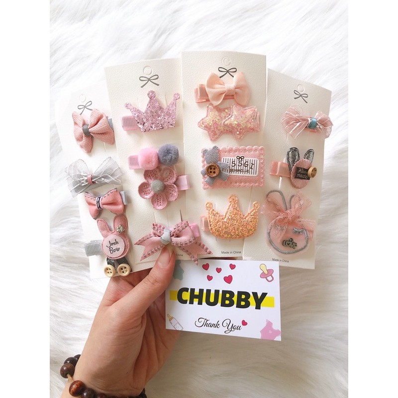 1 set nơ kẹp tóc công chúa cho bé gái hàng handmade