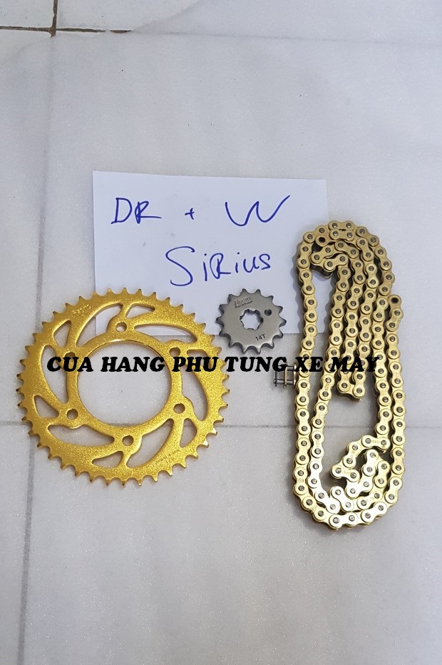 Trọn bộ sên nhông dĩa Recto cho xe Dream/ Wave/ Sirius ( sên vàng 9 li Mã Lai - Dĩa vàng )