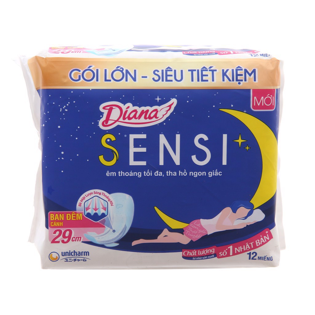 [HCM](Giá Thùng) Bvs Diana Sensi Ban Đêm 29Cm (04 - 12) (Gói 12m - 24 g/thùng)