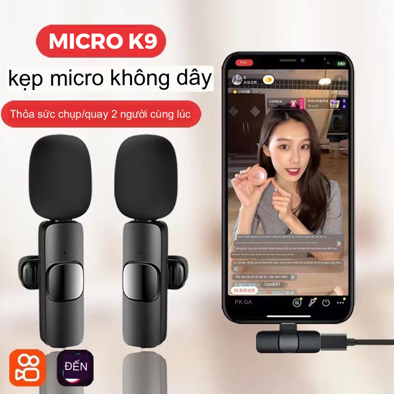 Micro thu âm không dây cài áo K9 - Khử Tiếng Ồn Cao Cấp - Khoảng Cách 20m - Chính Hãng