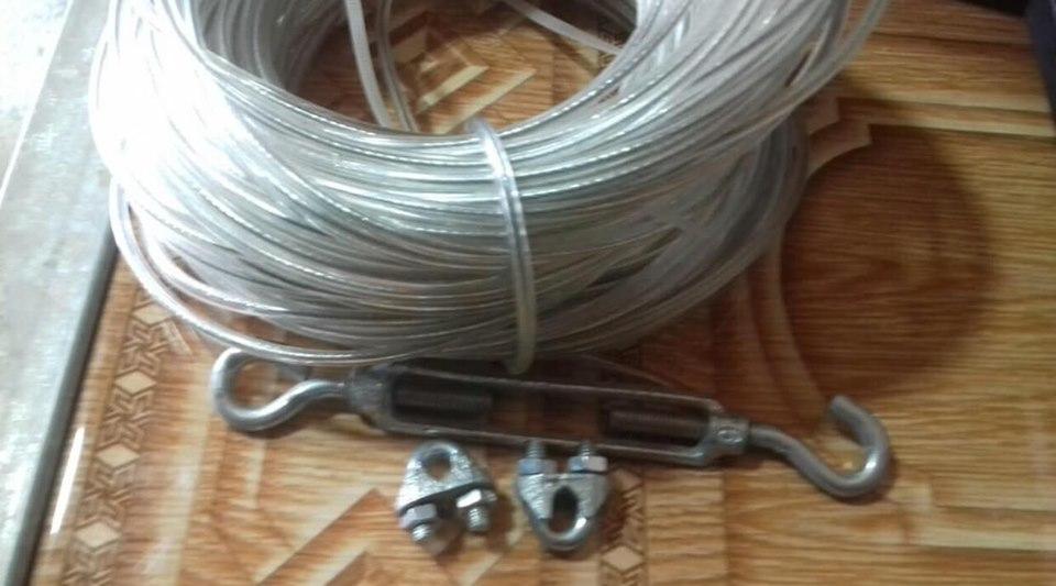 Dây cáp thép bọc nhựa phi 3mm dài 5m đa năng dùng làm cáp cầu thang, phơi quần áo phơi đồ ngoài trời trong nhà tiện lợi - kèm 2 khóa cáp và 1 tăng đơ