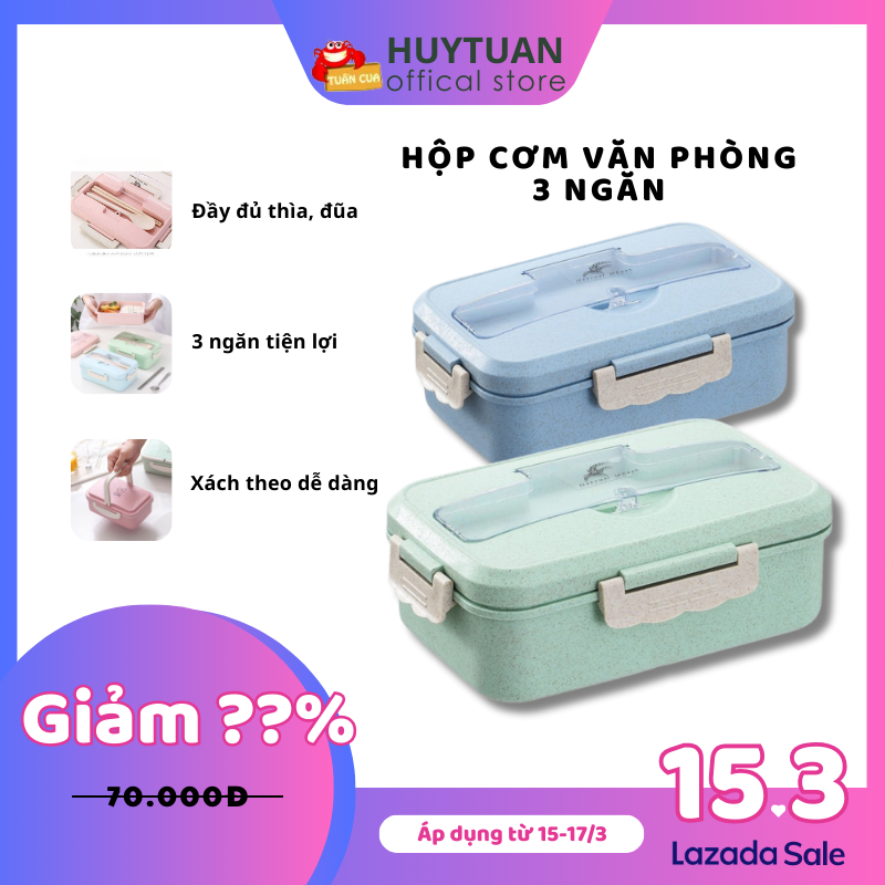 Hộp cơm văn phòng 3 ngăn kèm đũa thìa inox, Hộp cơm văn phòng 3 ngăn kèm đũa thìa inox tiện dụng, Hộp cơm văn phòng nhựa lúa mạch kèm đũa thìa inox,Hộp đừng đồ ăn tiện dụng