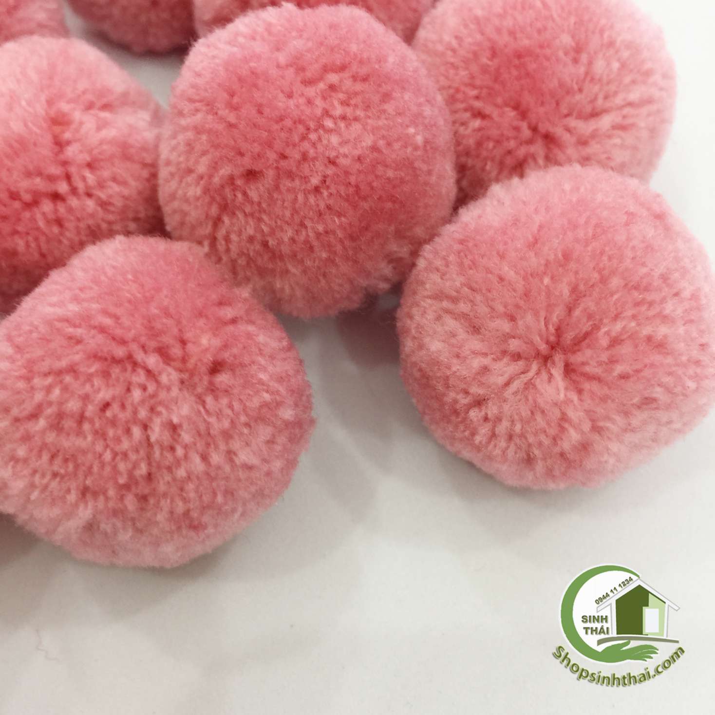 Ba Cục Bông Len Tròn 3cm - Màu Hồng Ruốc