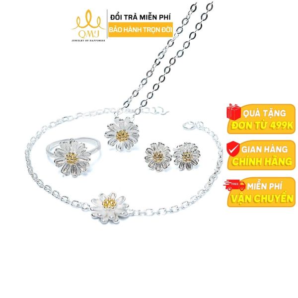 QMJ Bộ trang sức bạc Hoa Cúc Nhí xinh xắn nhụy màu vàng và phần cánh được gia công vô cùng tinh xảo - QBL026