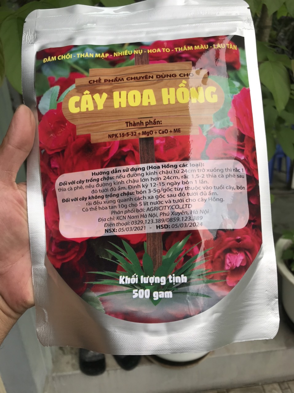 phân bón tan chậm dành cho hoa hồng, gói 500g