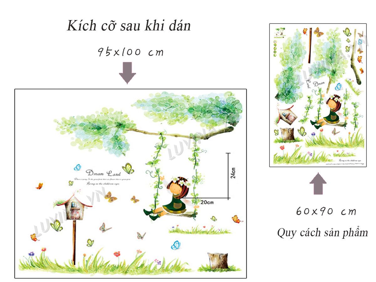 DECAL DÁN TƯỜNG CÔ BÉ XÍCH ĐU