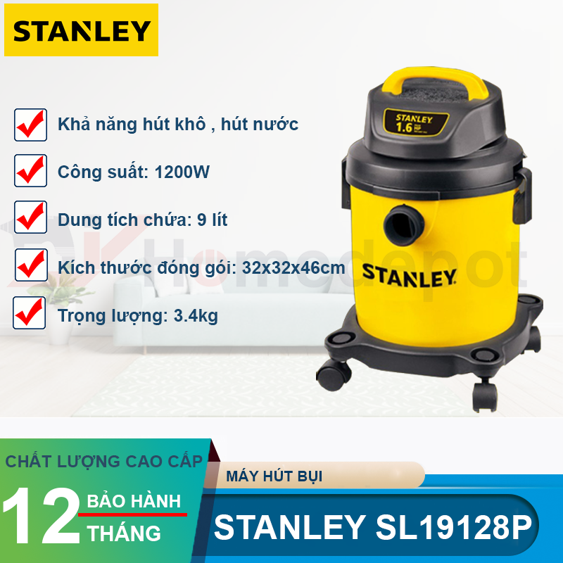 Máy hút bụi gia đình 2 chức năng hút bụi khô - hút nước stanley sl19128p 1200w - 1.6hp 9 lít