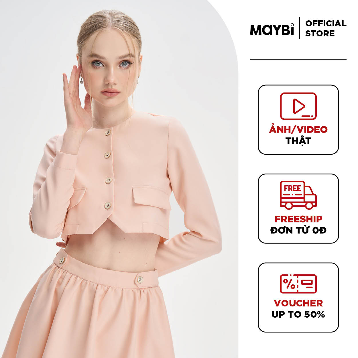 Áo suông pho xéo phối cổ bèo trắng Maybi