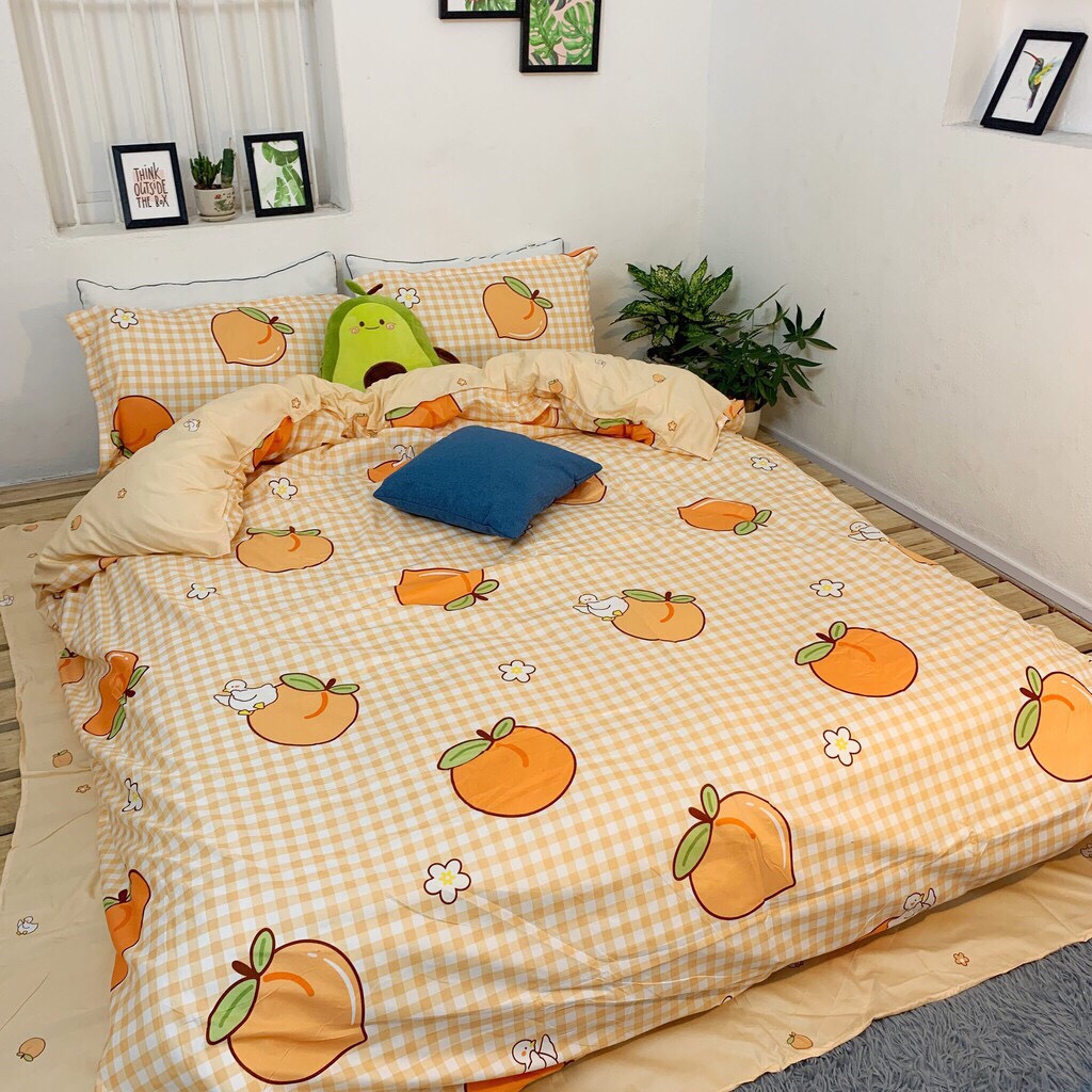 (vỏ chăn mỏng không có ruột) 🏵️ Bộ 5 Món Vỏ Chăn Ga Gối Coton poly cao cấp 🏵️ (mền mỏng có khóa kéo) [Kẻ BBR]
