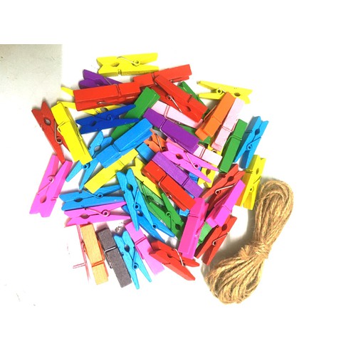[Lấy mã giảm thêm 30%] Kẹp gỗ treo ảnh dùng để trang trí giúp không gian gọn gàng dễ thương gồm túi 50 chiếc - tặng kèm 5m dây