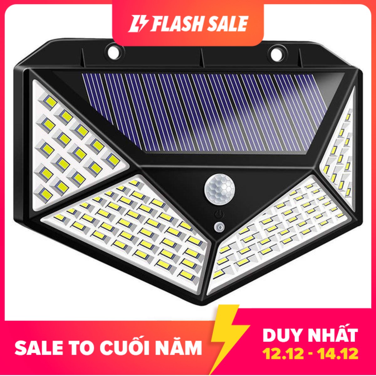 Đèn Năng Lượng Mặt Trời 100 LED Siêu Sáng Cảm Biến Chuyển Động 3 Chế Độ Tự Động Sáng Chống Nước